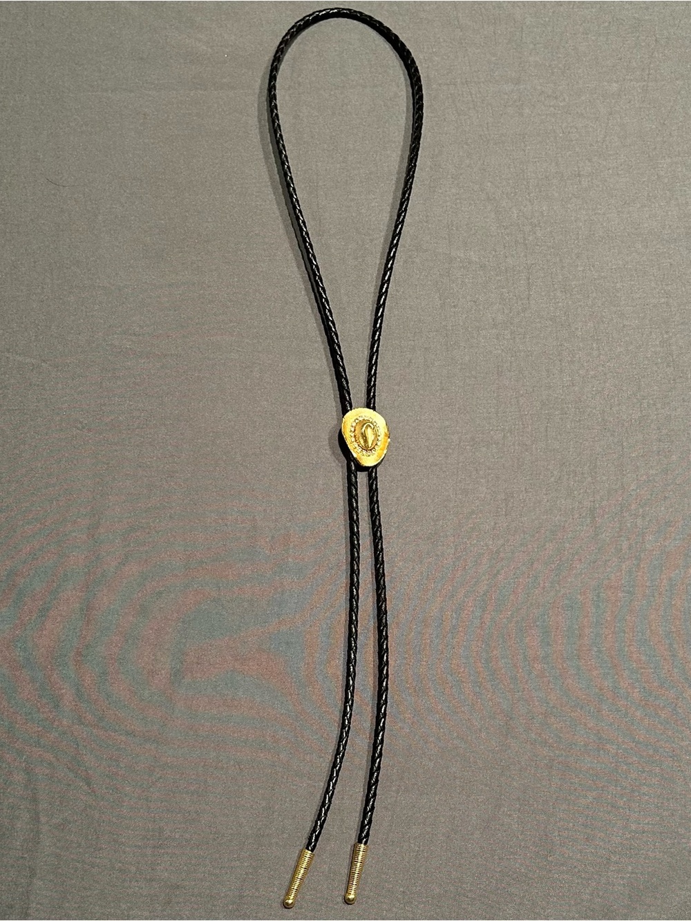 Vintage Leather Bolo Tie with Gold Tone Cowboy Hat